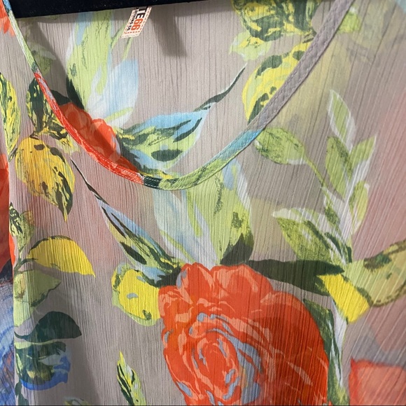 Route 66 Grey & Floral Sheer Cold Shoulder Blouse - Picture 4 of 7